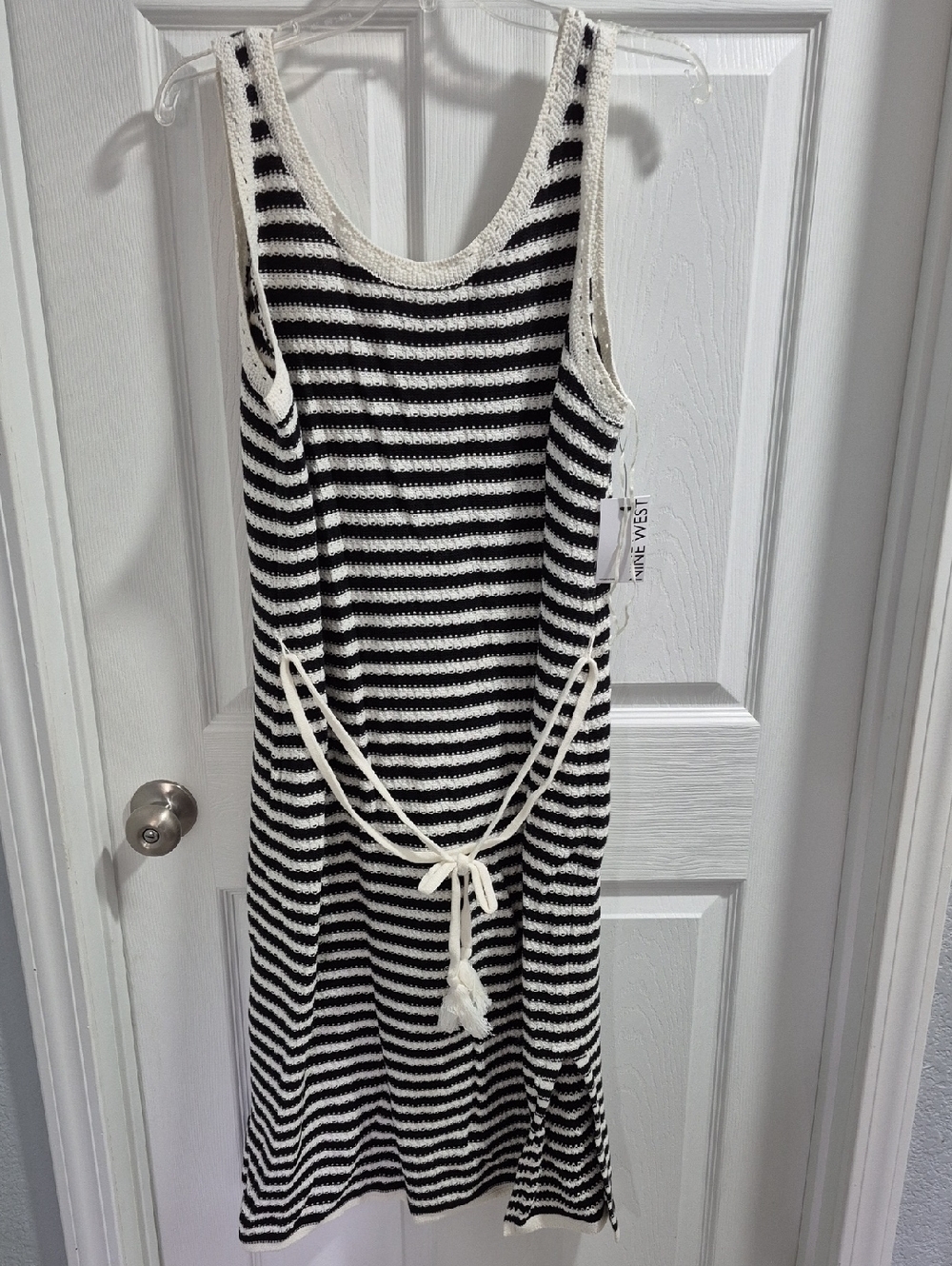 Nine West Black & White Striped Knit Tank Dress
